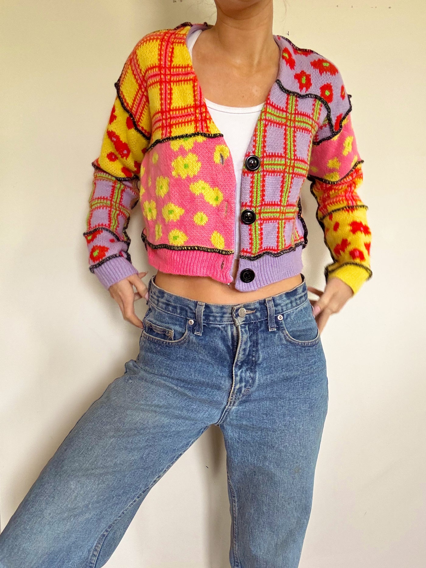 San Francisco patch work knit cardigan