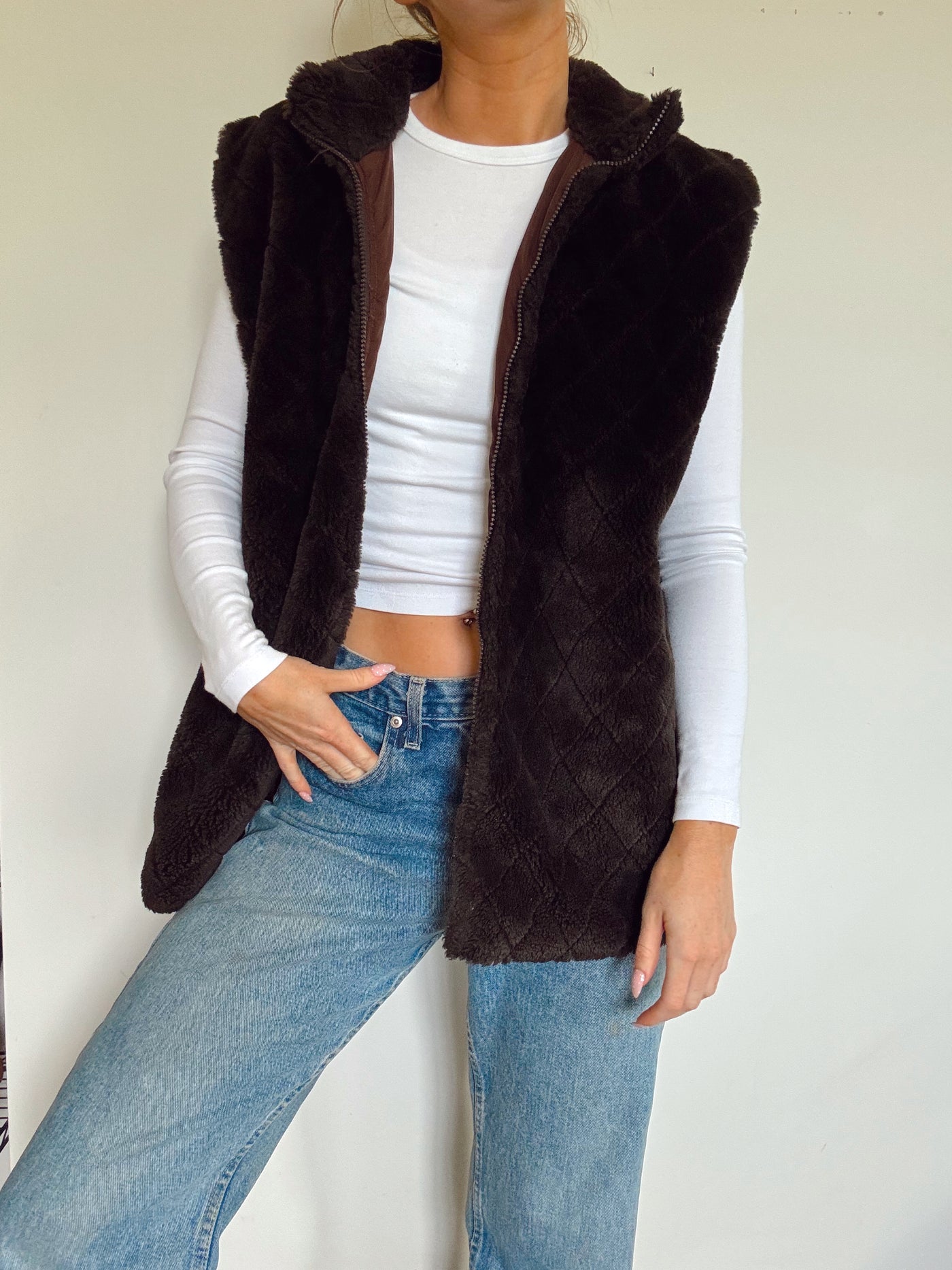 Vintage Maple bark fleece neutral fuzzy vest