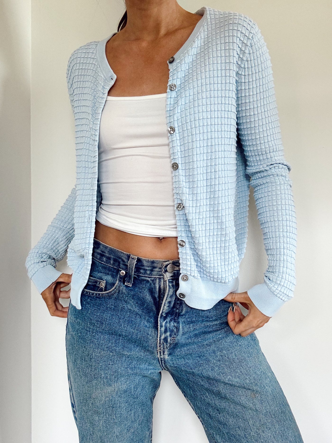 Vintage frosted acorn knit textured cardigan