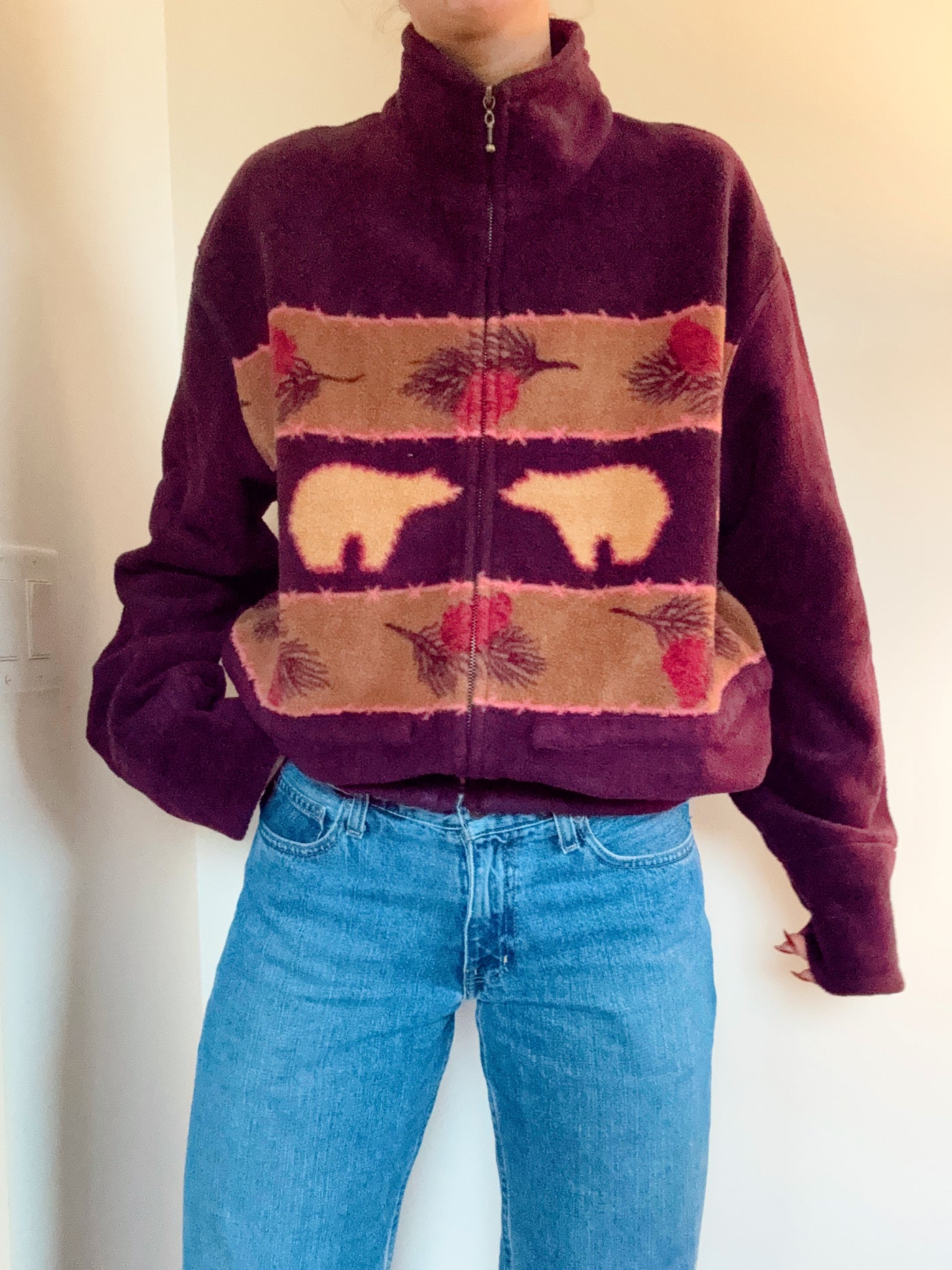 Vintage bead mistletoe fleece zip up