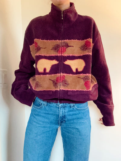 Vintage bead mistletoe fleece zip up