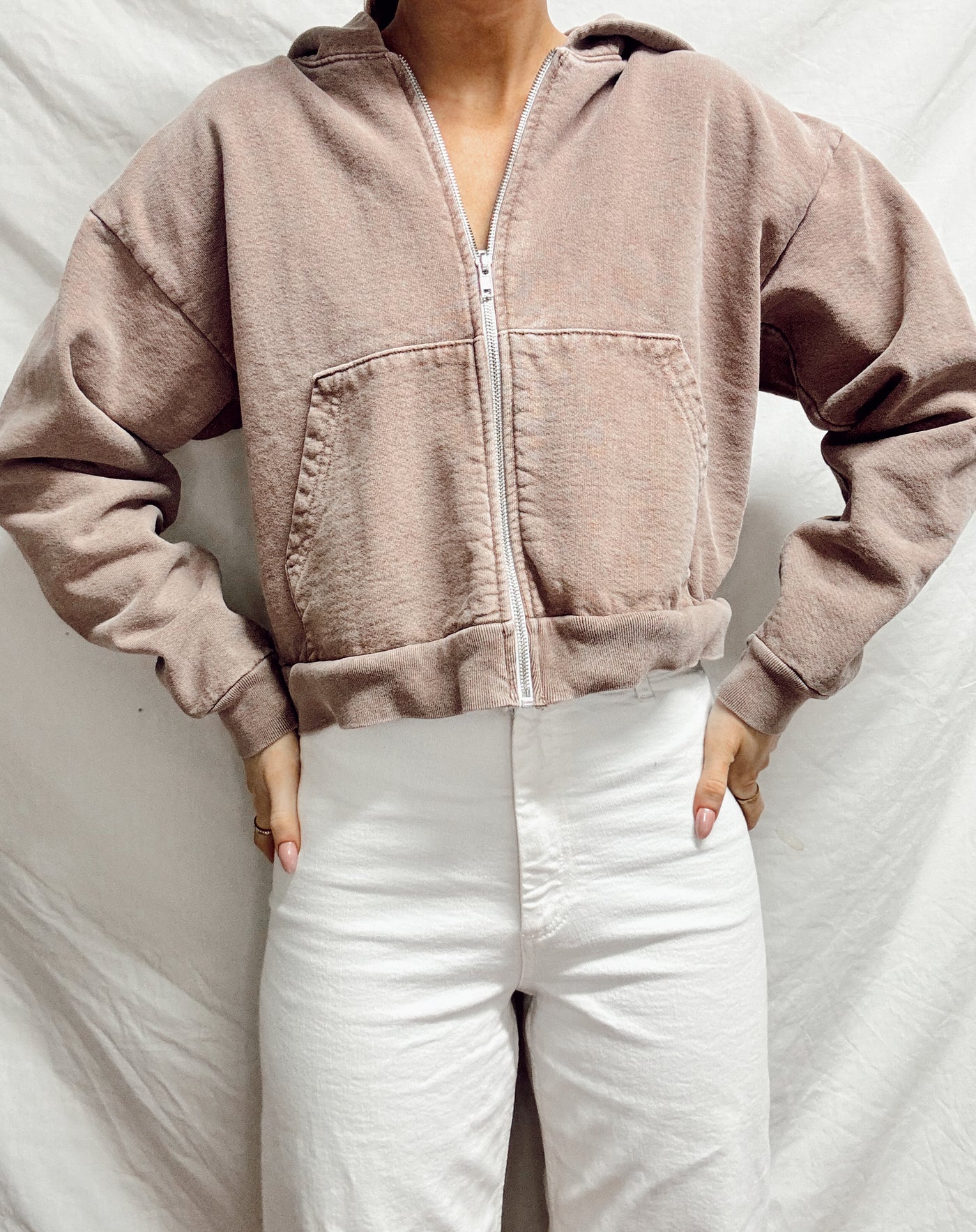 90s Vintage neutral brown zip up hoodie