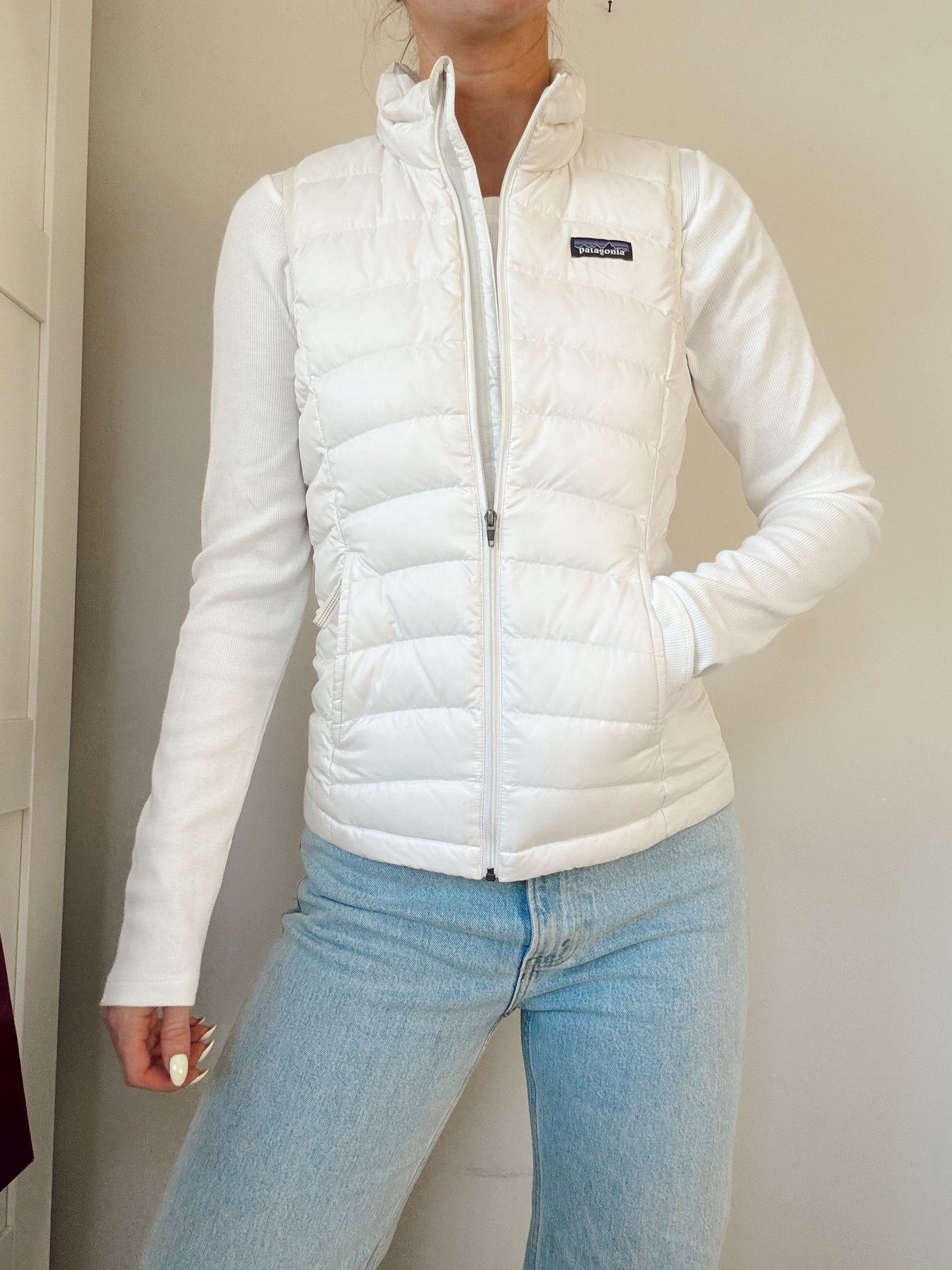 White Patagonia puffer vest