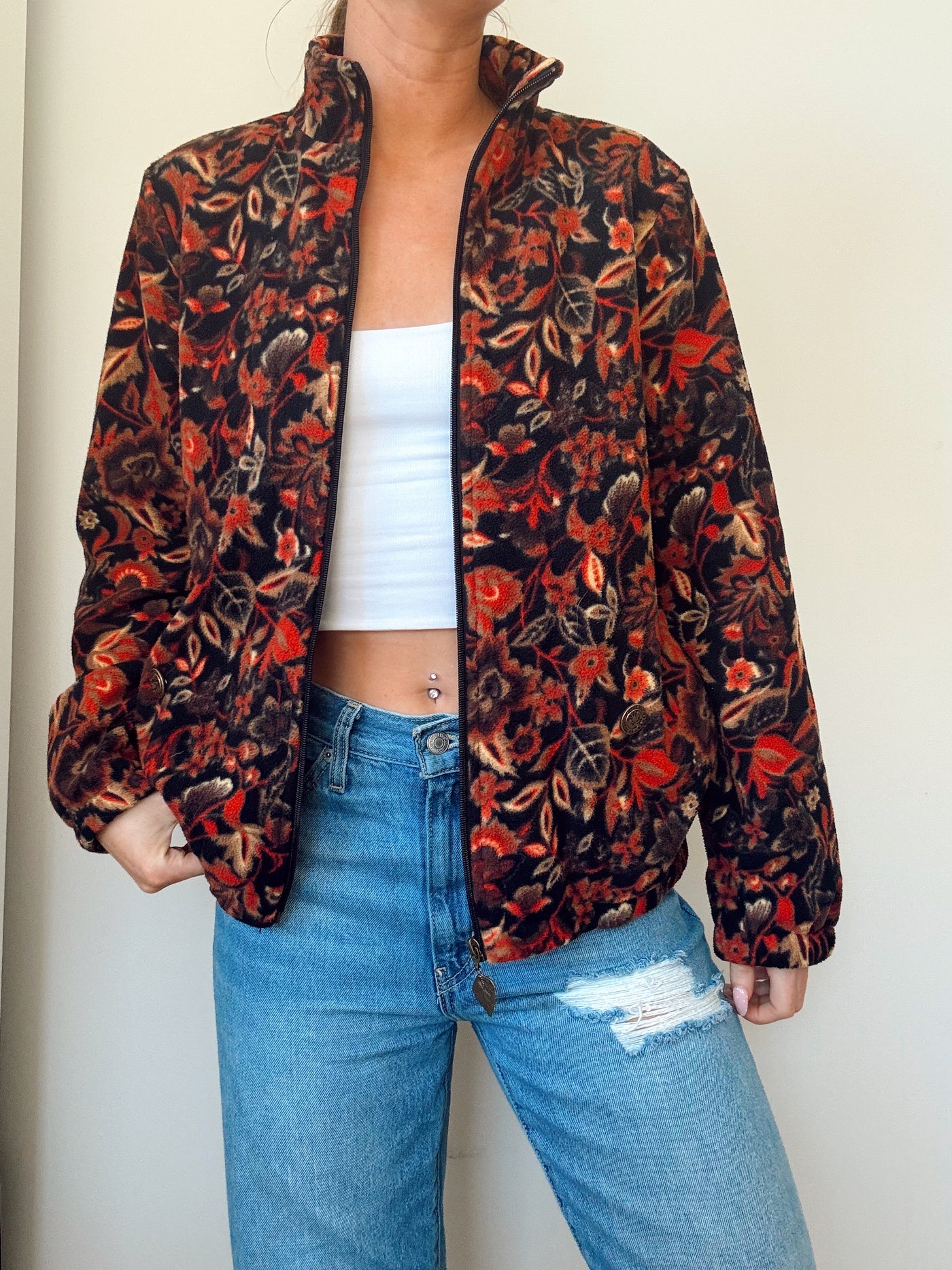 Vintage leaf pile fleece jacket