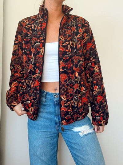 Vintage leaf pile fleece jacket