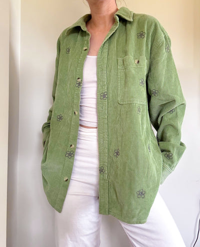 Urban outfitters Green floral corduroy button up
