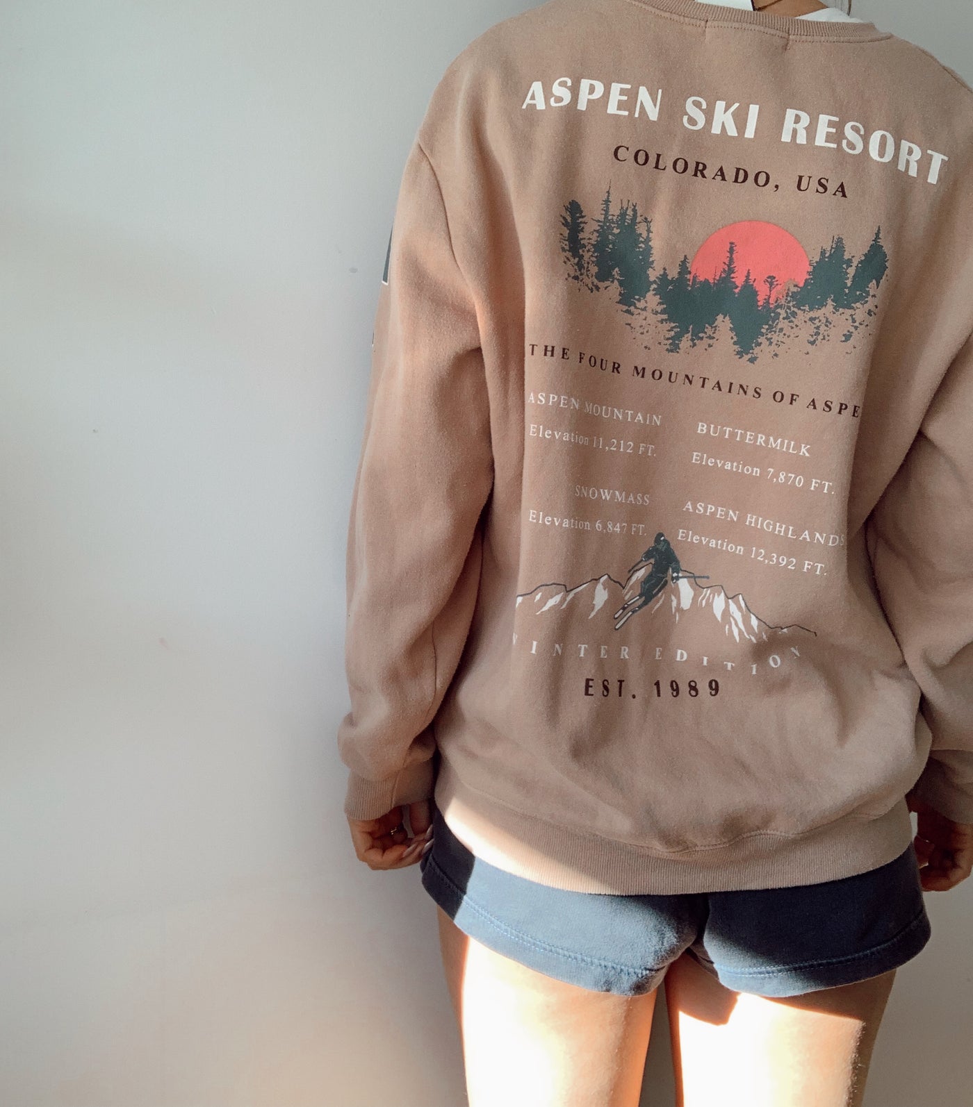 Neutral aspen ski resort crewneck