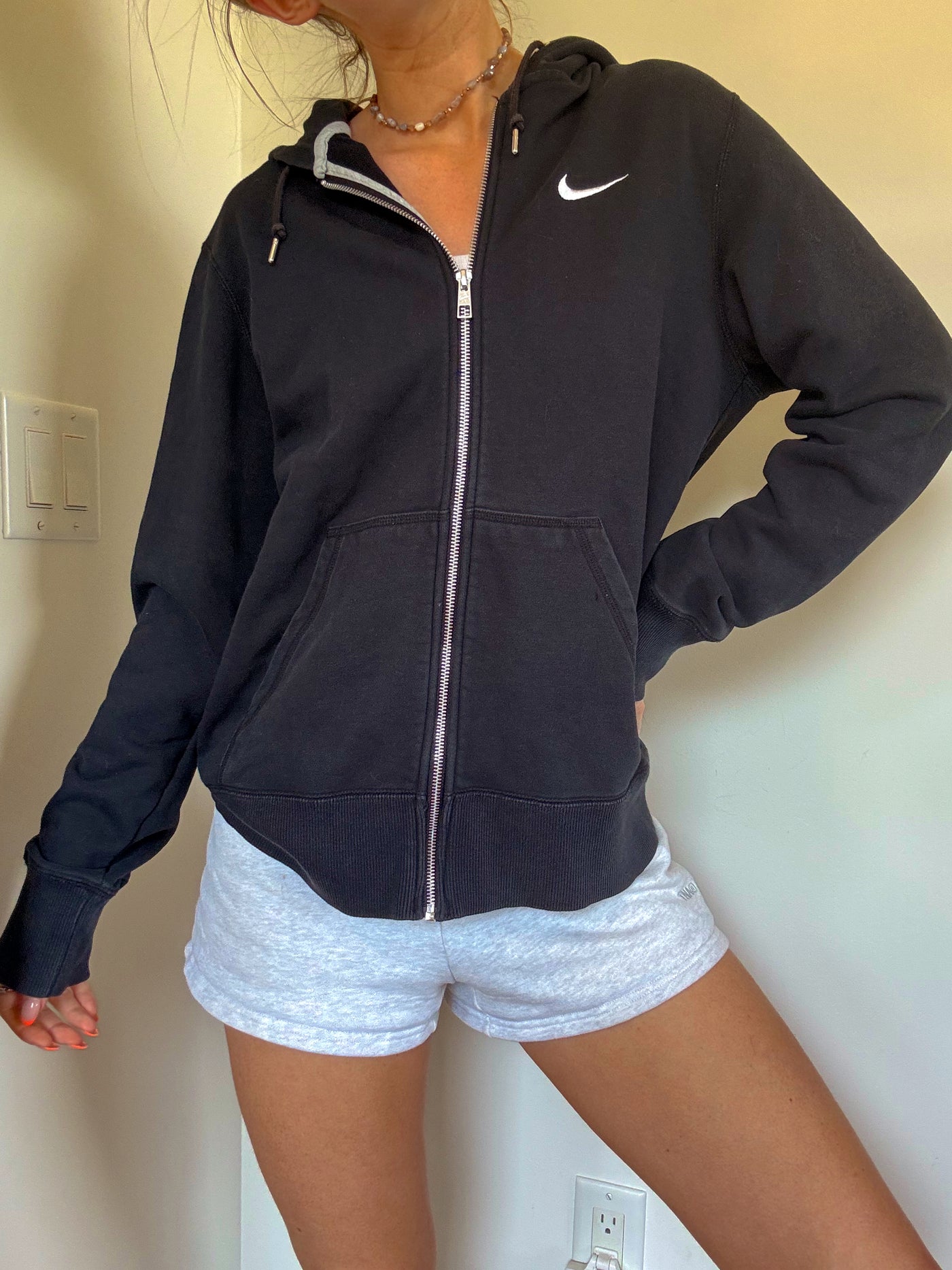 Black swoosh zip up hoodie