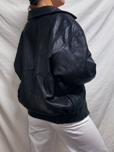 Vintage black bomber leather jacket