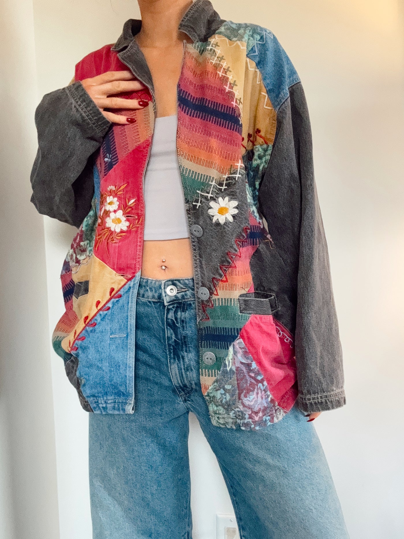 Rust and amber patch work denim jacket