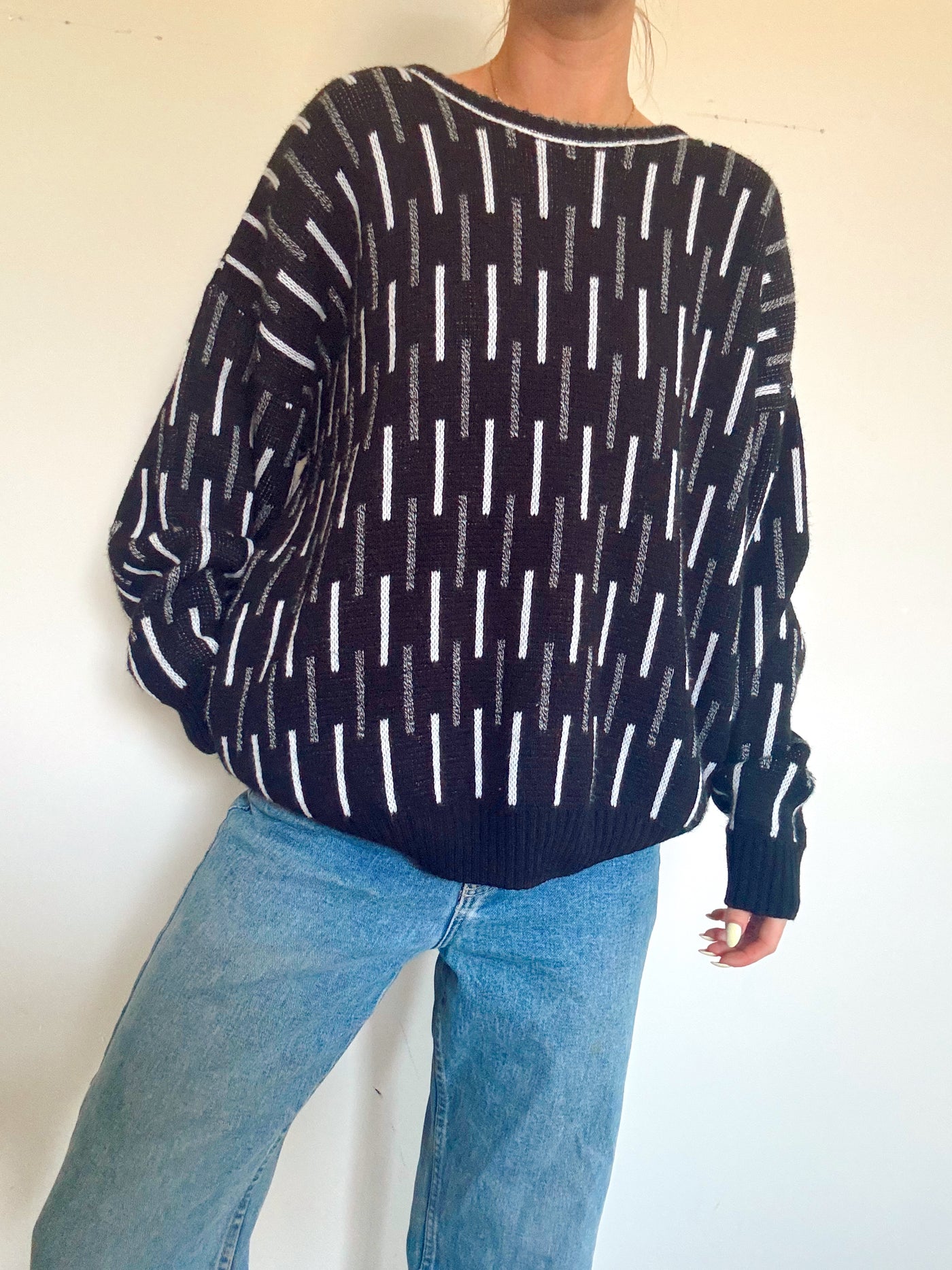 Vintage Charcoal leaves knit sweater
