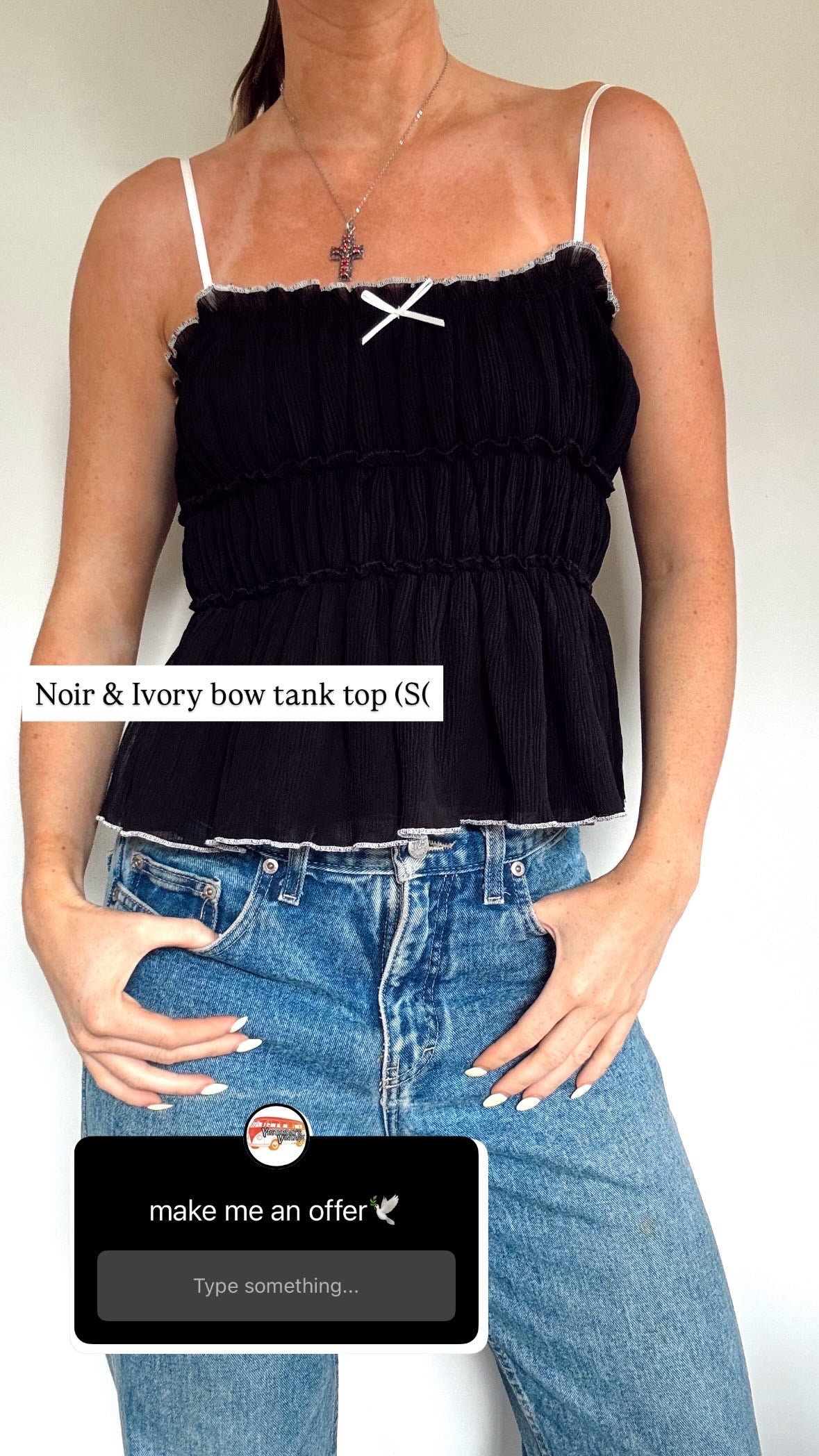 Noir & ivory bow tank top