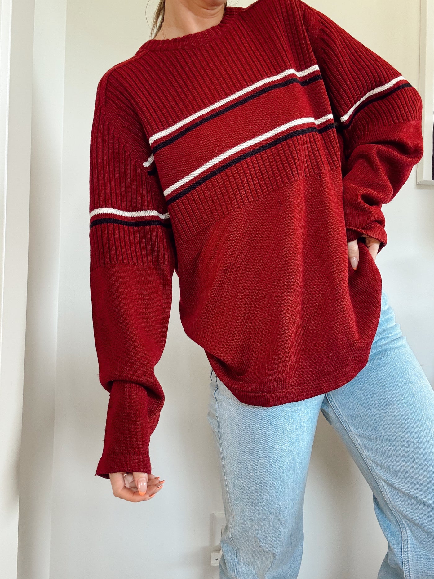Vintage cranberry striped sweater ￼