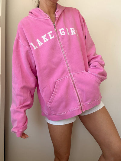 Lake girl pink & white hoodie