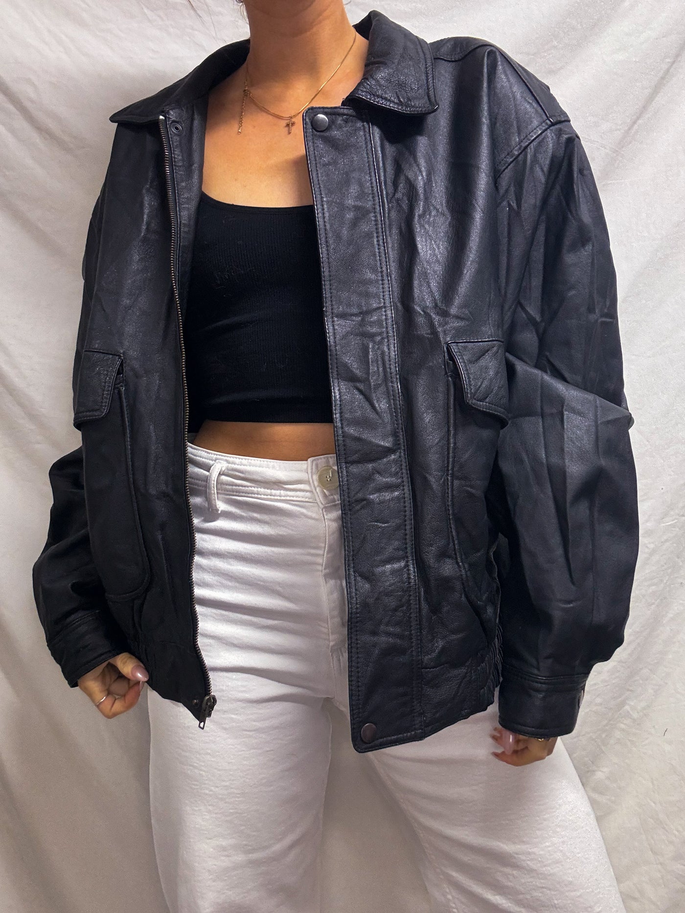 Vintage black bomber leather jacket