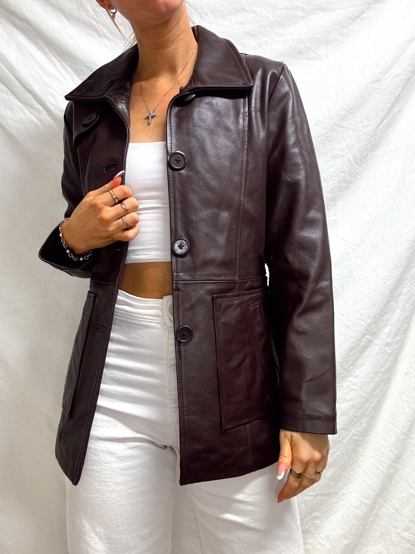 Vintage neutral mocha brown leather jacket