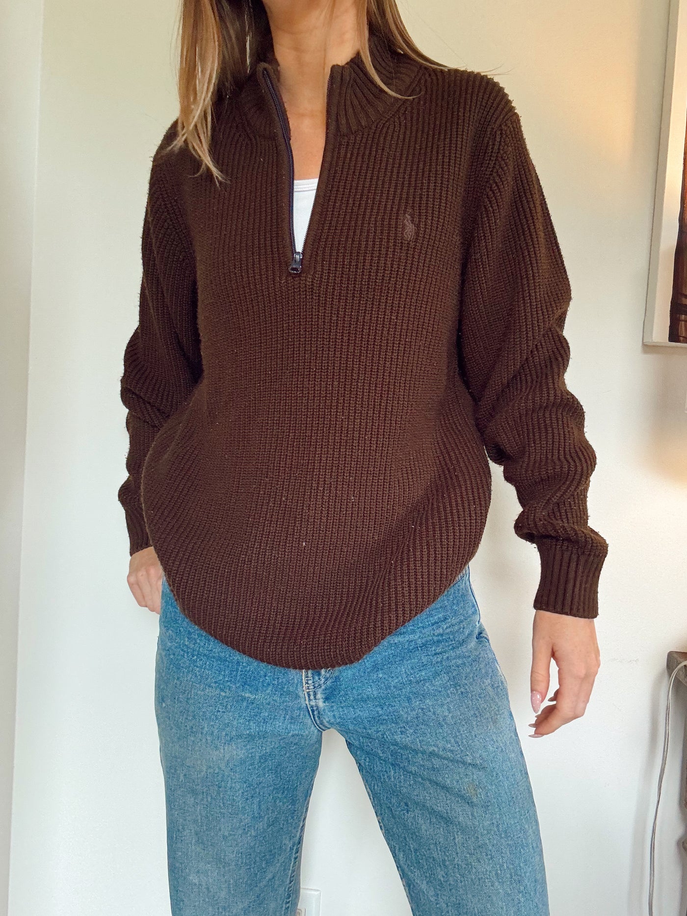 Brown knit Ralph Lauren knit quarter zip