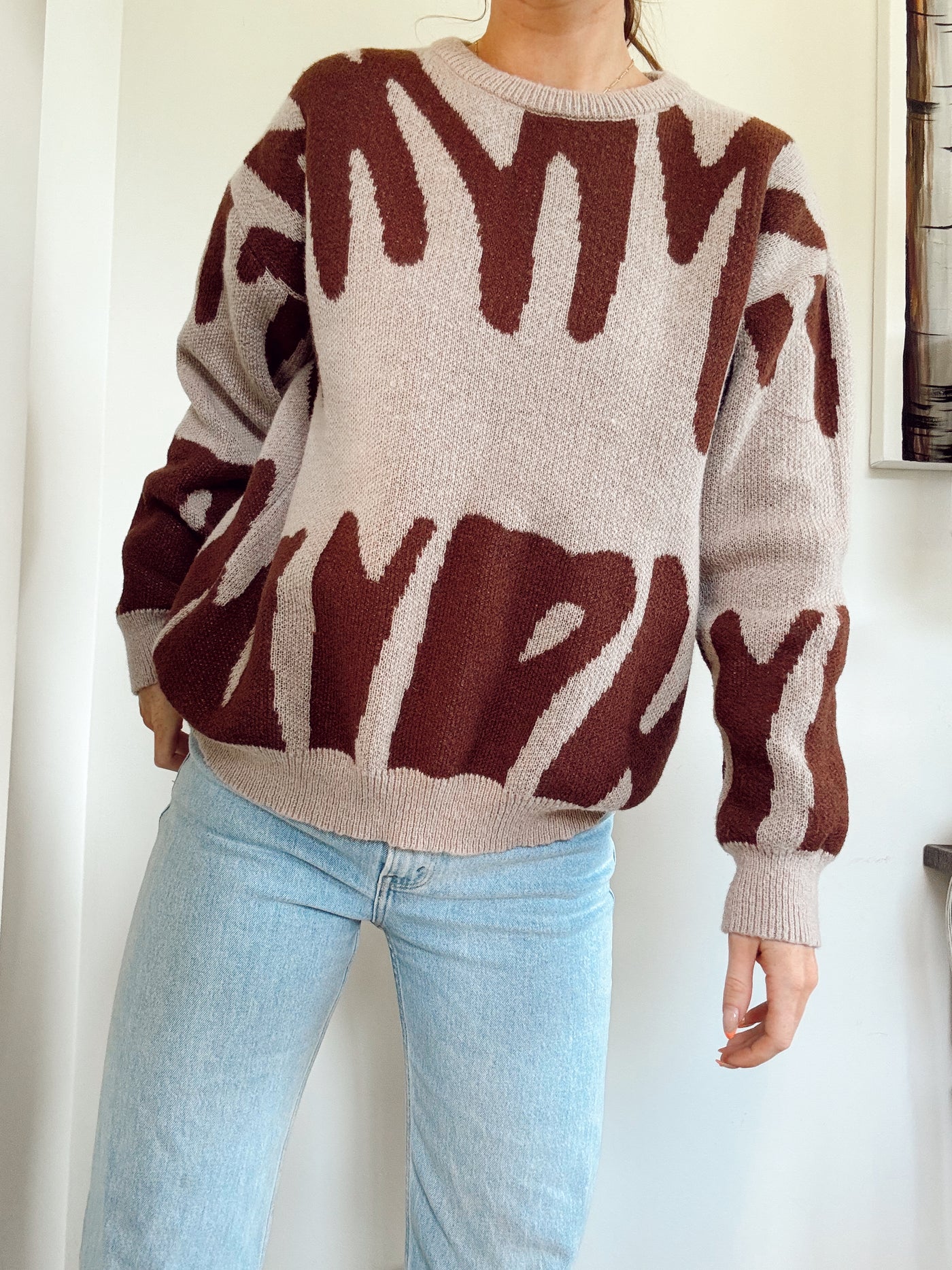 Chestnut swirl neutral knit sweater