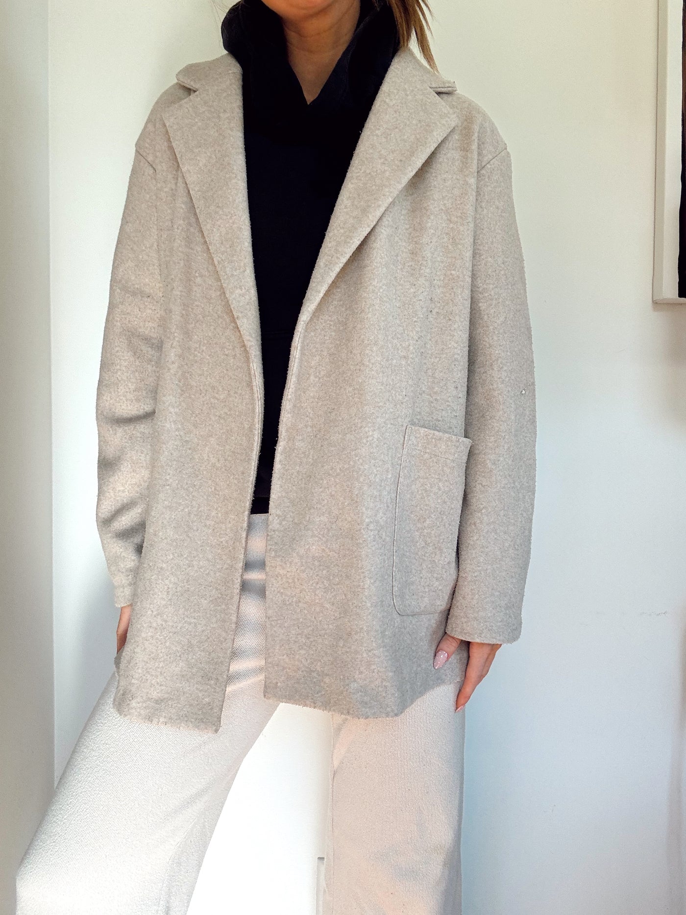 Neutral taupe short length pea coat