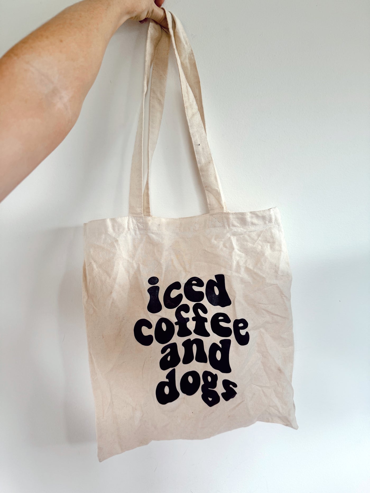 Iced coffee and dogs tote bag