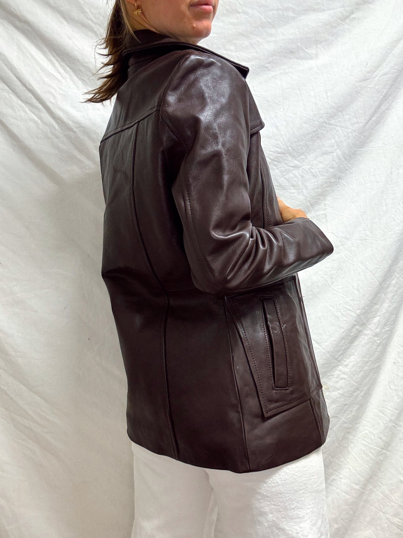 Vintage neutral mocha brown leather jacket