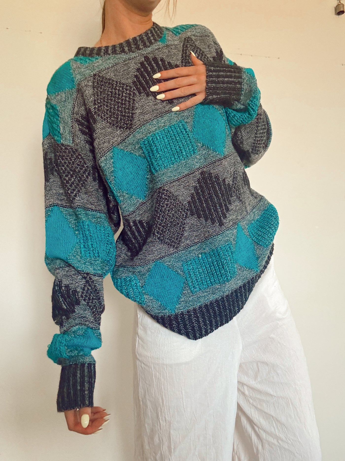 Vintage slate & sea knit sweater