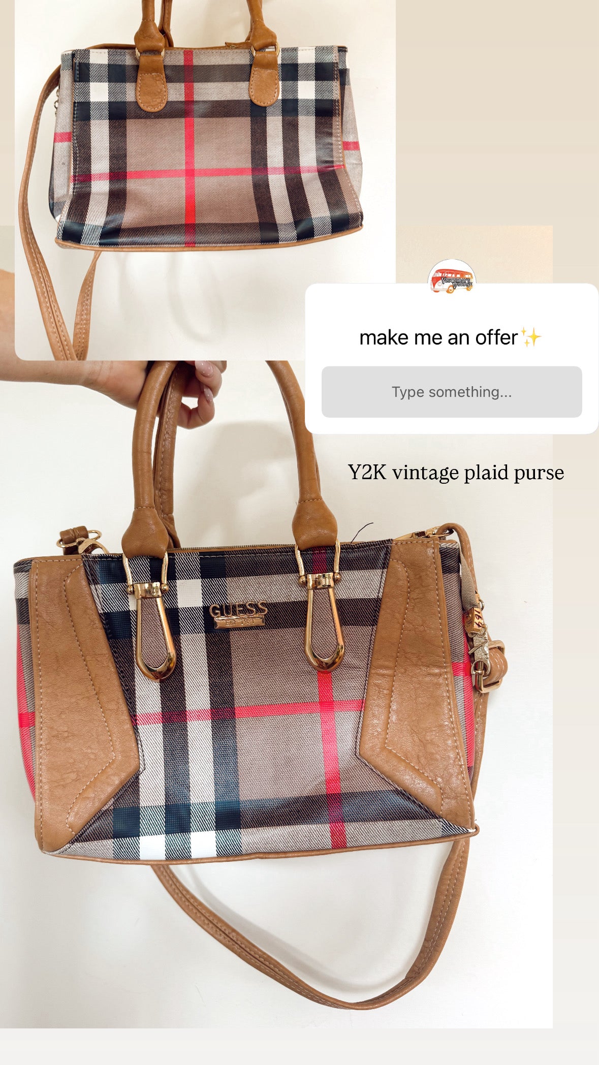 Y2K vintage plaid purse guess