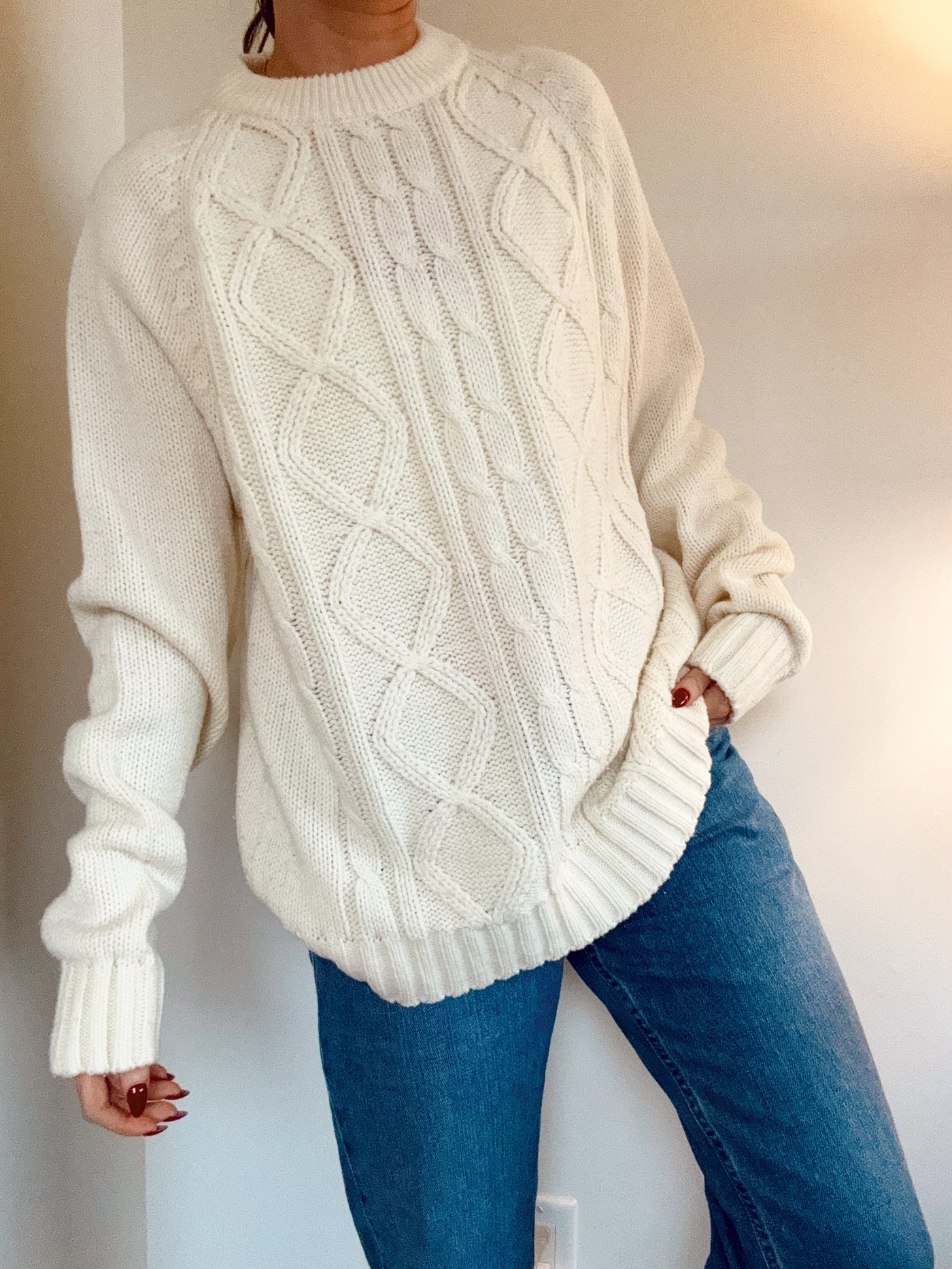 Vintage coffee cream cable knit sweater