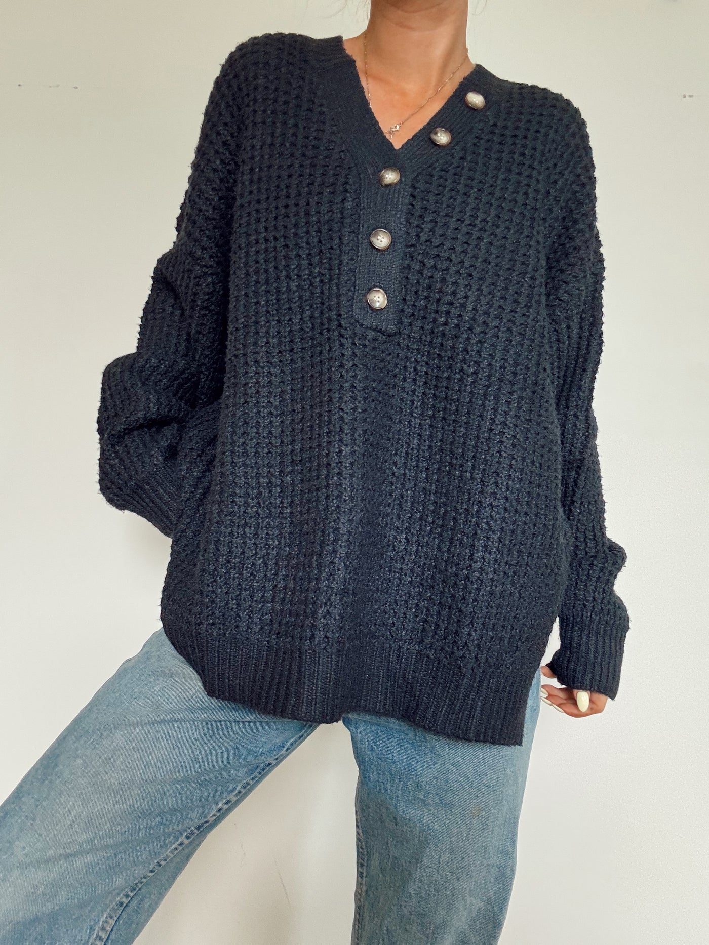 Black bookstore waffle sweater
