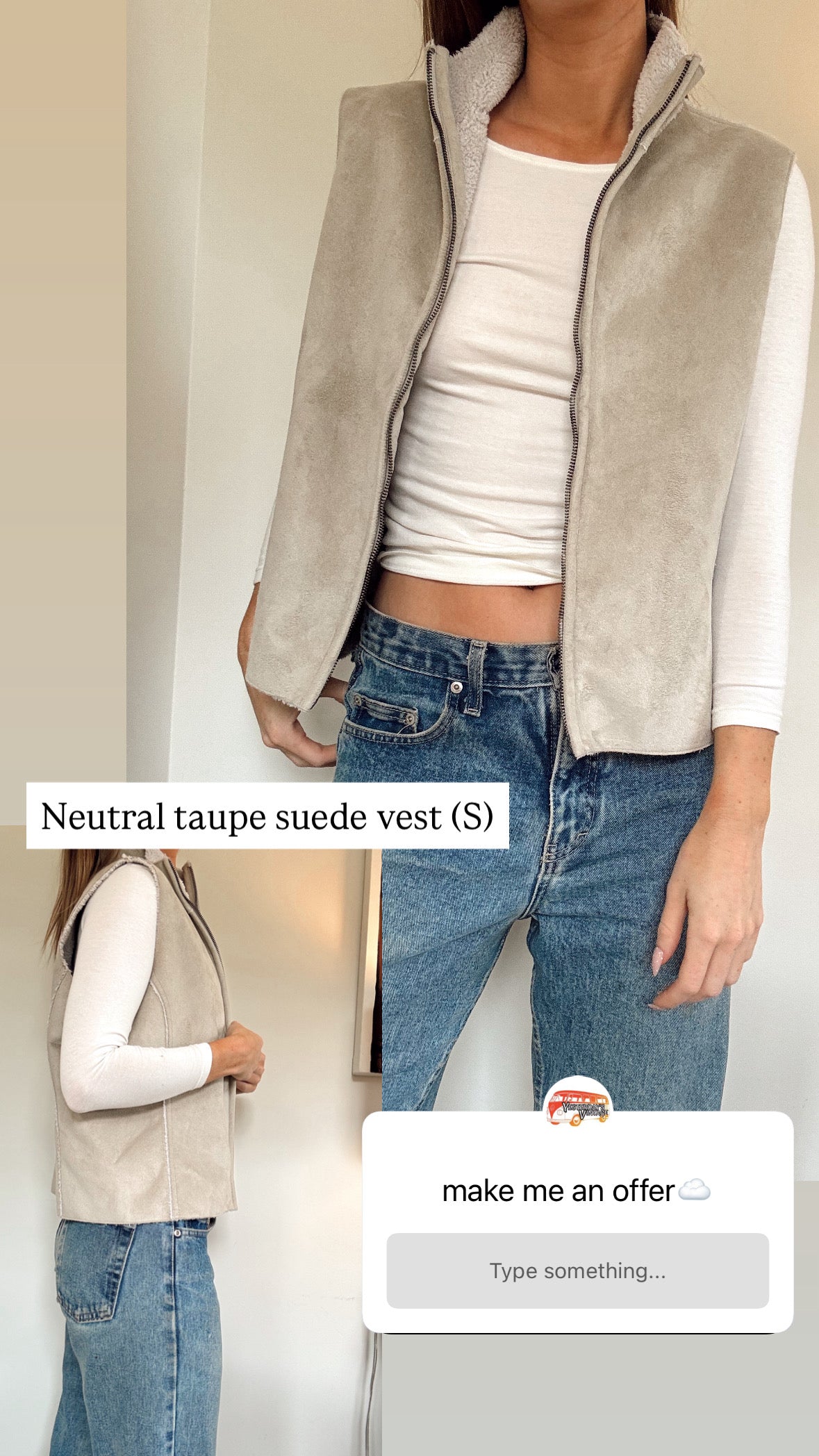 Neutral suede taupe vest