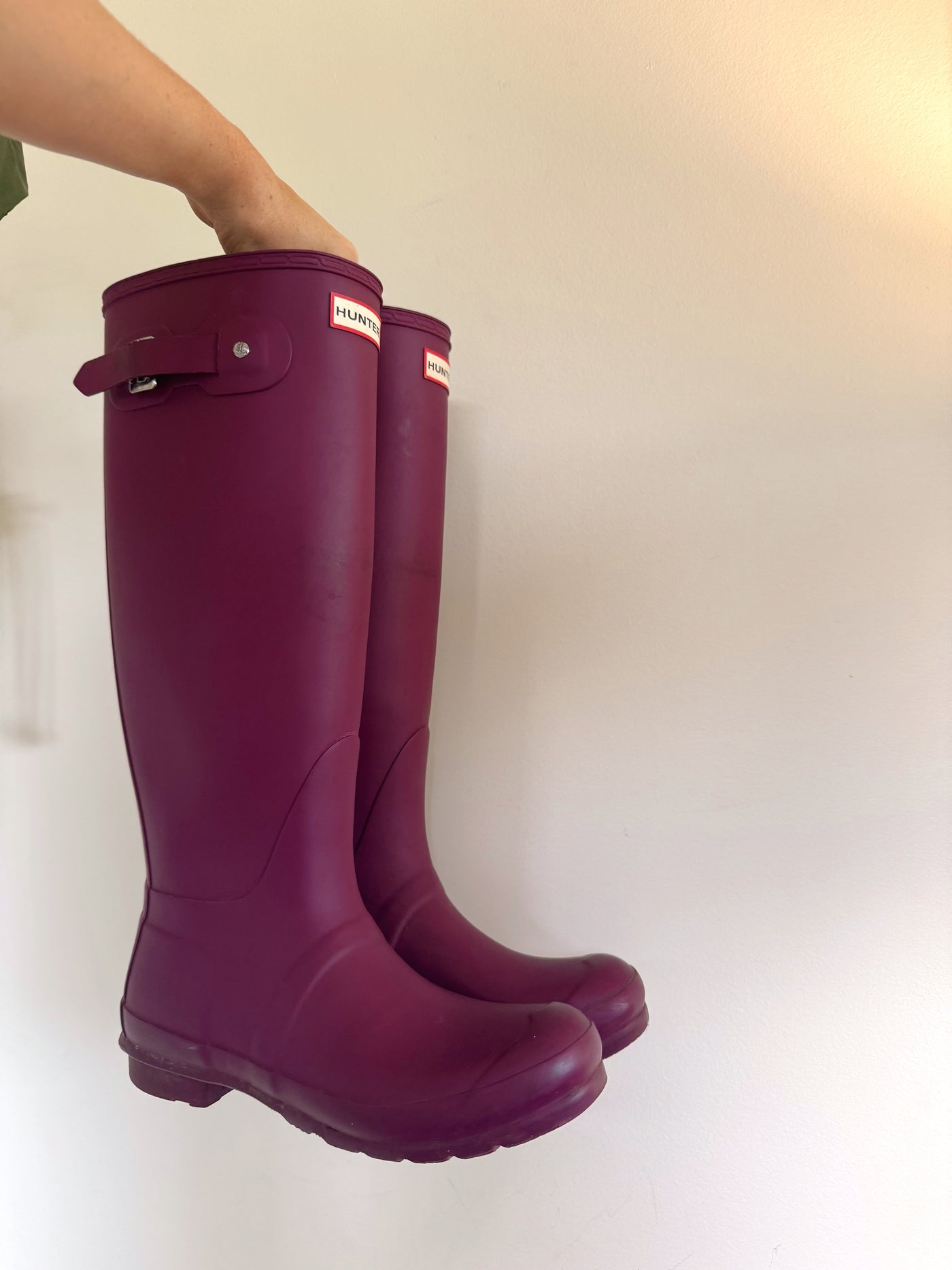 Hunter rain boots in wine purple