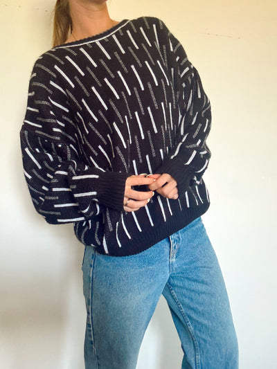 Vintage Charcoal leaves knit sweater