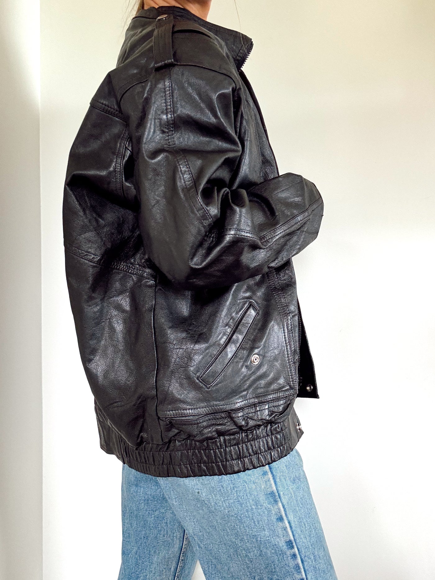 Vintage black bomber leather jacket