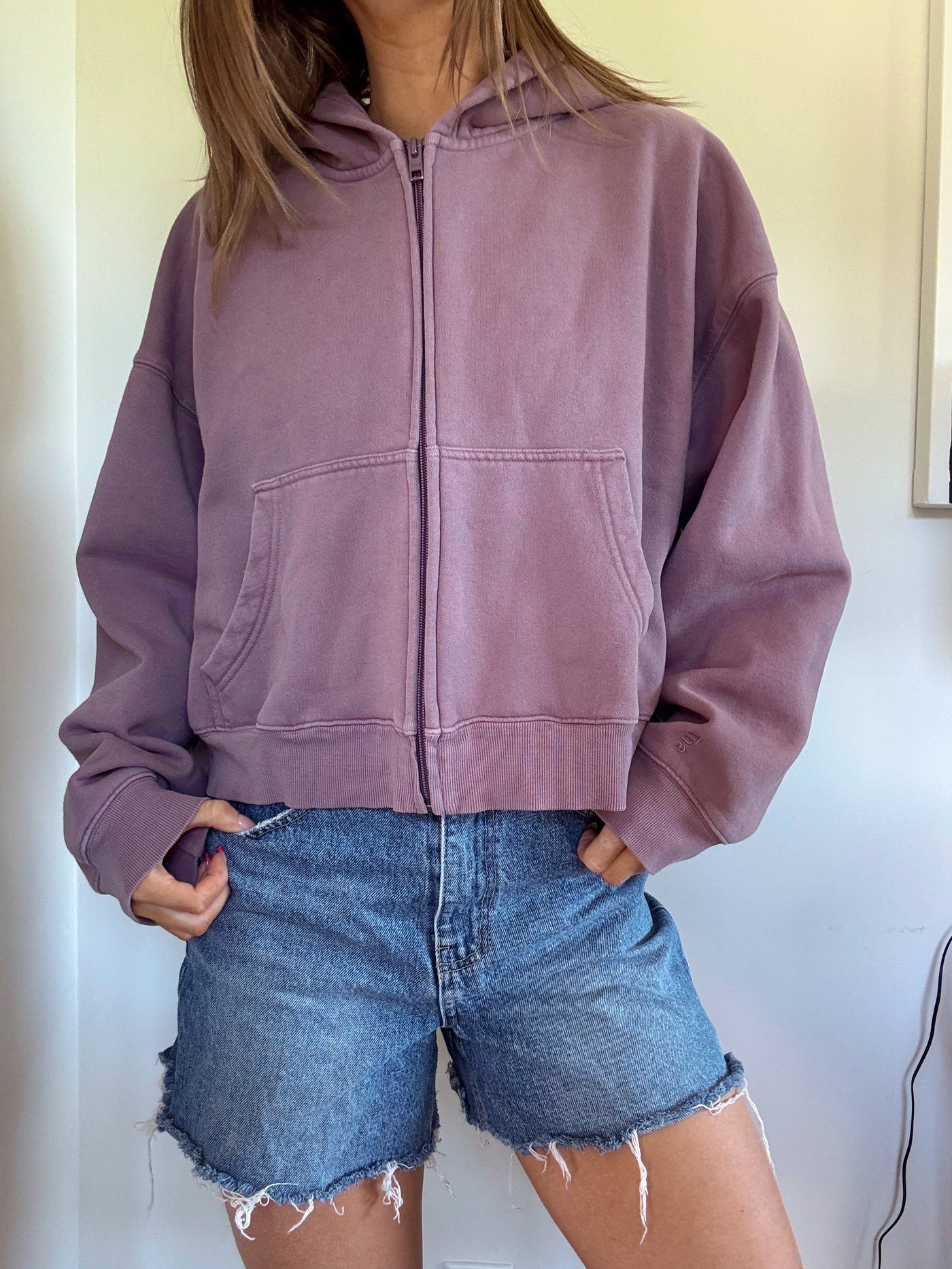TNA Aritzia cozy fleece boxy fit Dusty purple hoodie
