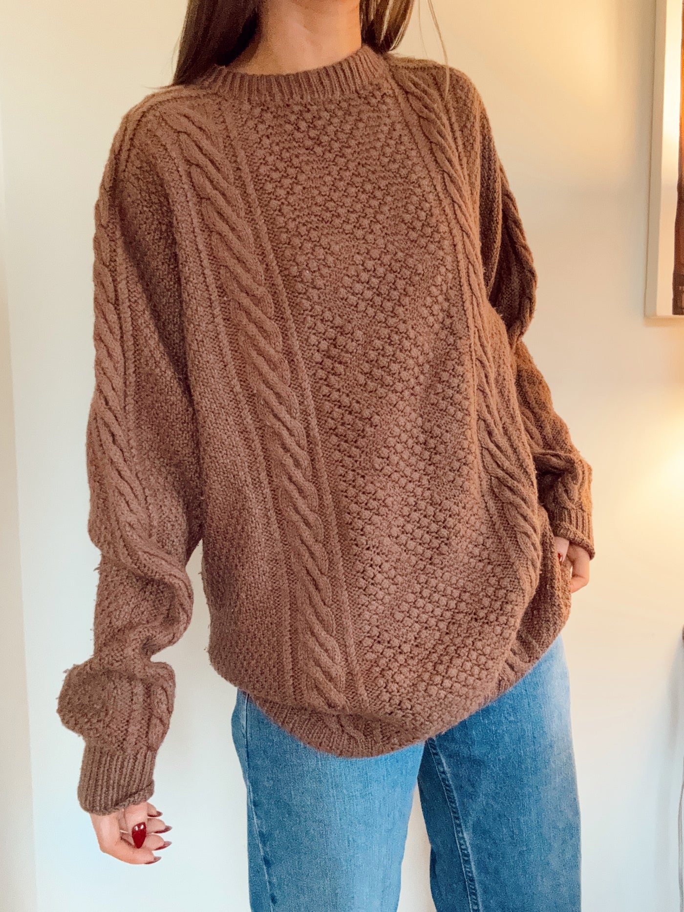 Vintage hot chocolate neutral cable knit sweater