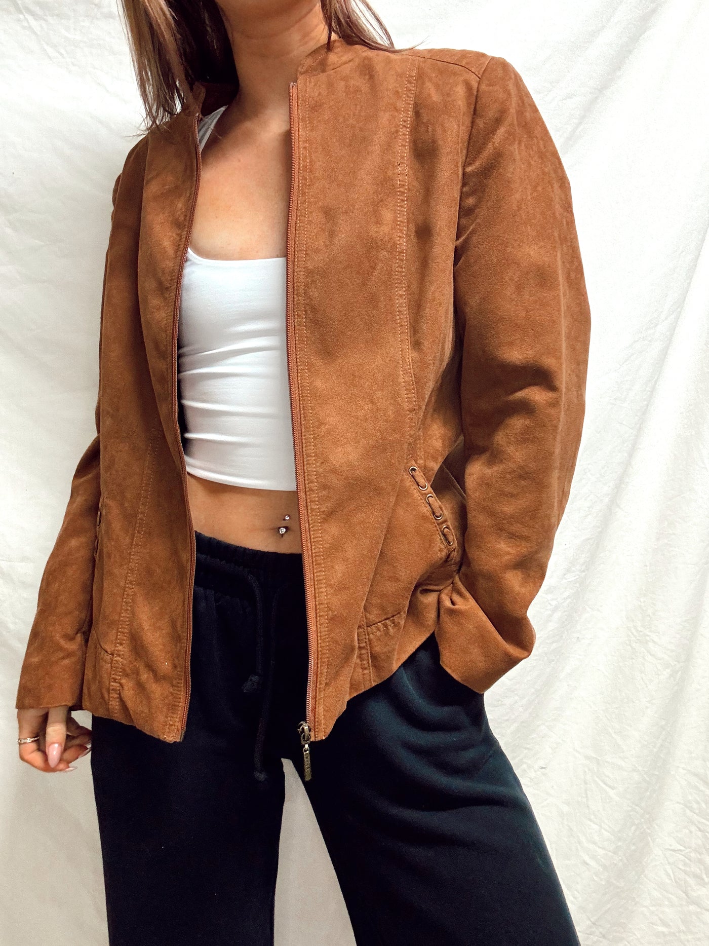 Neutral brown suede jacket