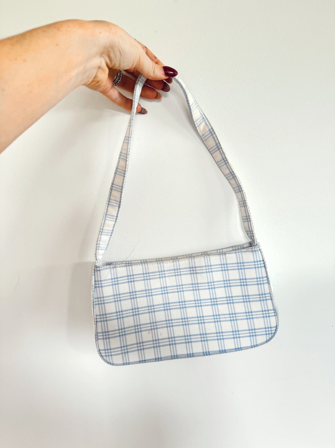 Brandy Melville blue & white plaid purse