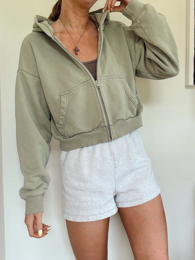 TNA Aritzia Dusty green boxy zip up hoodie