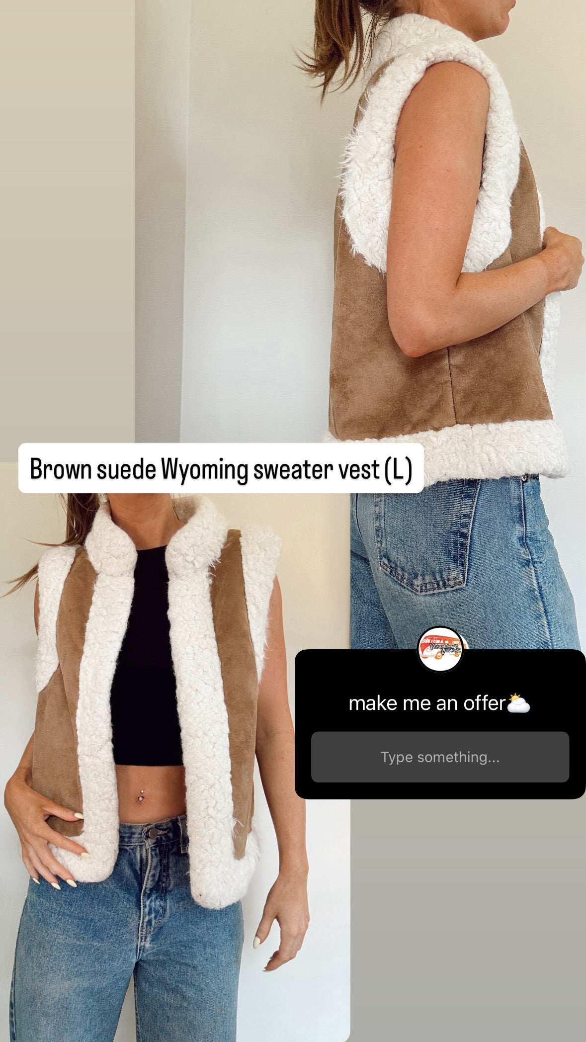 Brown suede Wyoming sweater vest