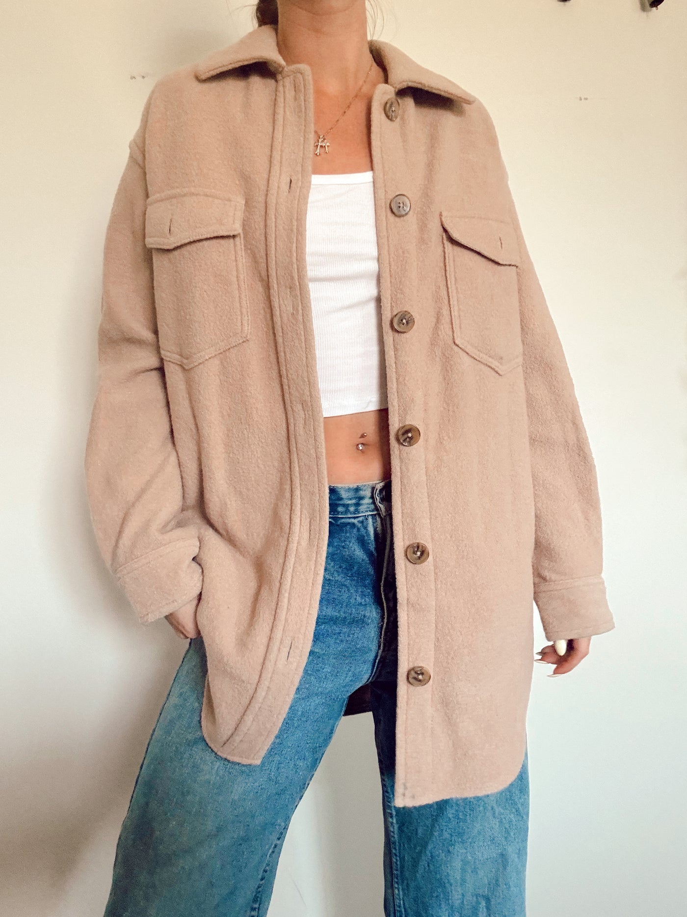Wilfred free light brown neutral Ganna shirt jacket