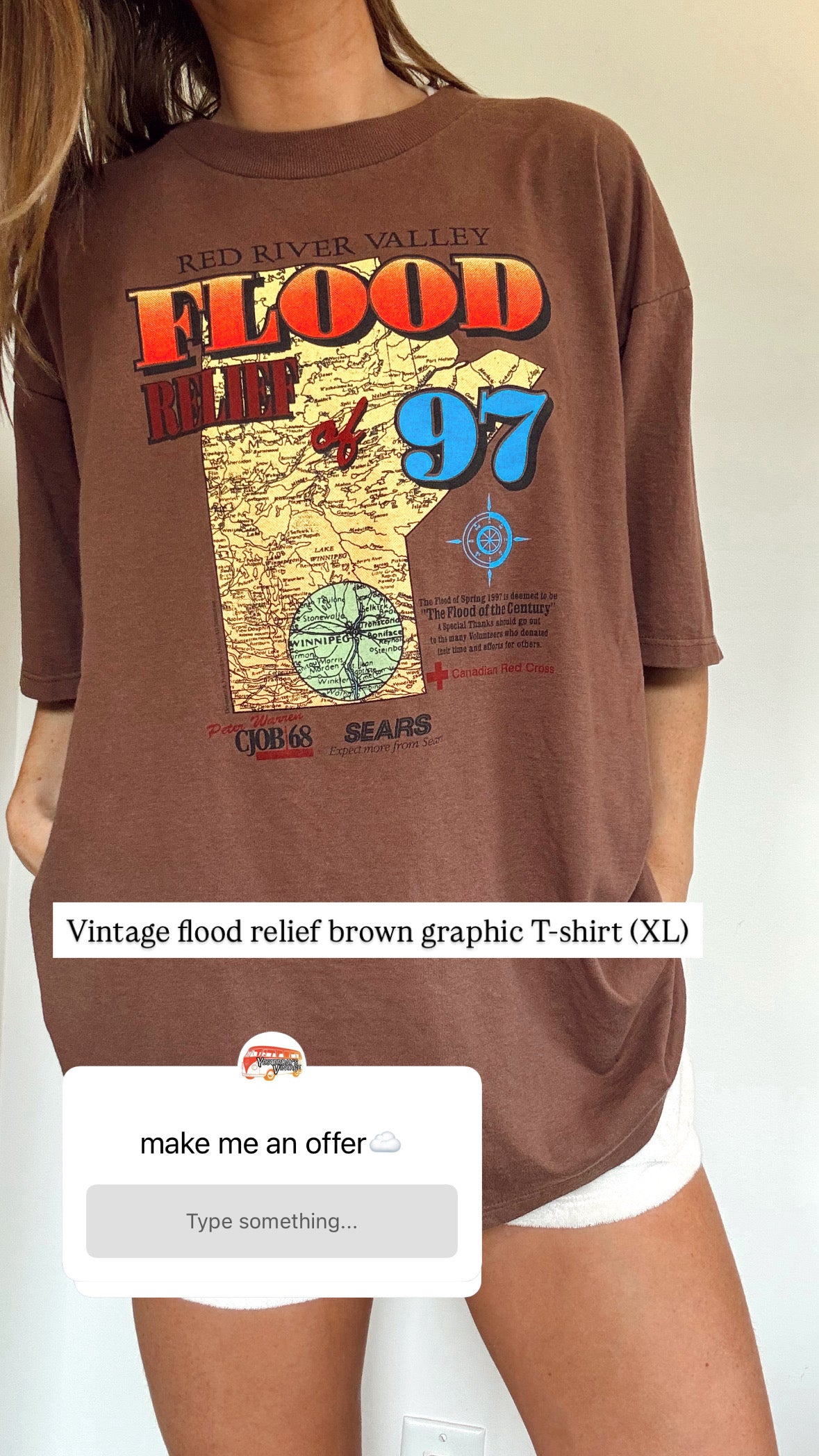 Vintage flood relief brown graphic T-shirt