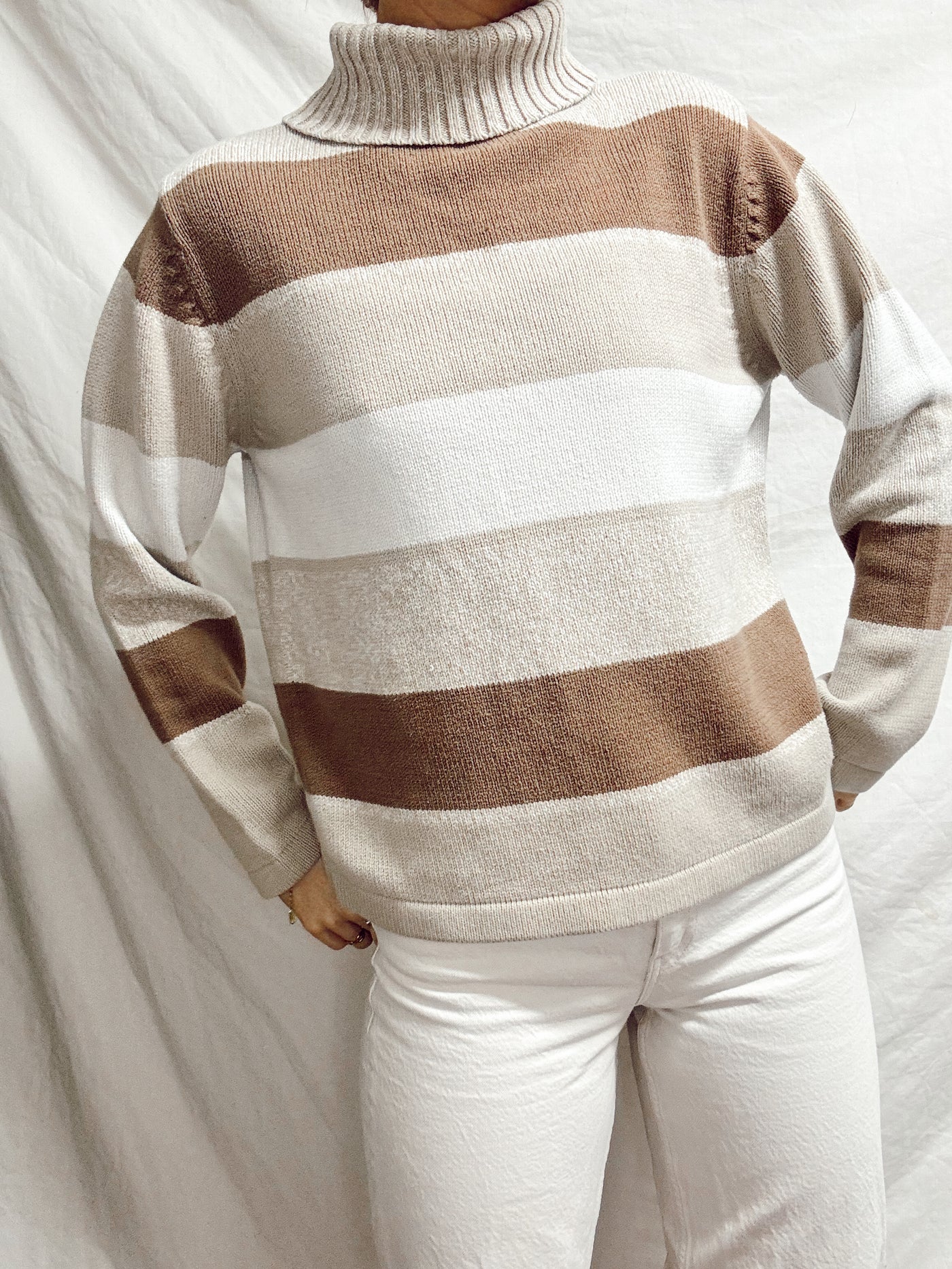 Vintage three tone neutral striped knit sweater