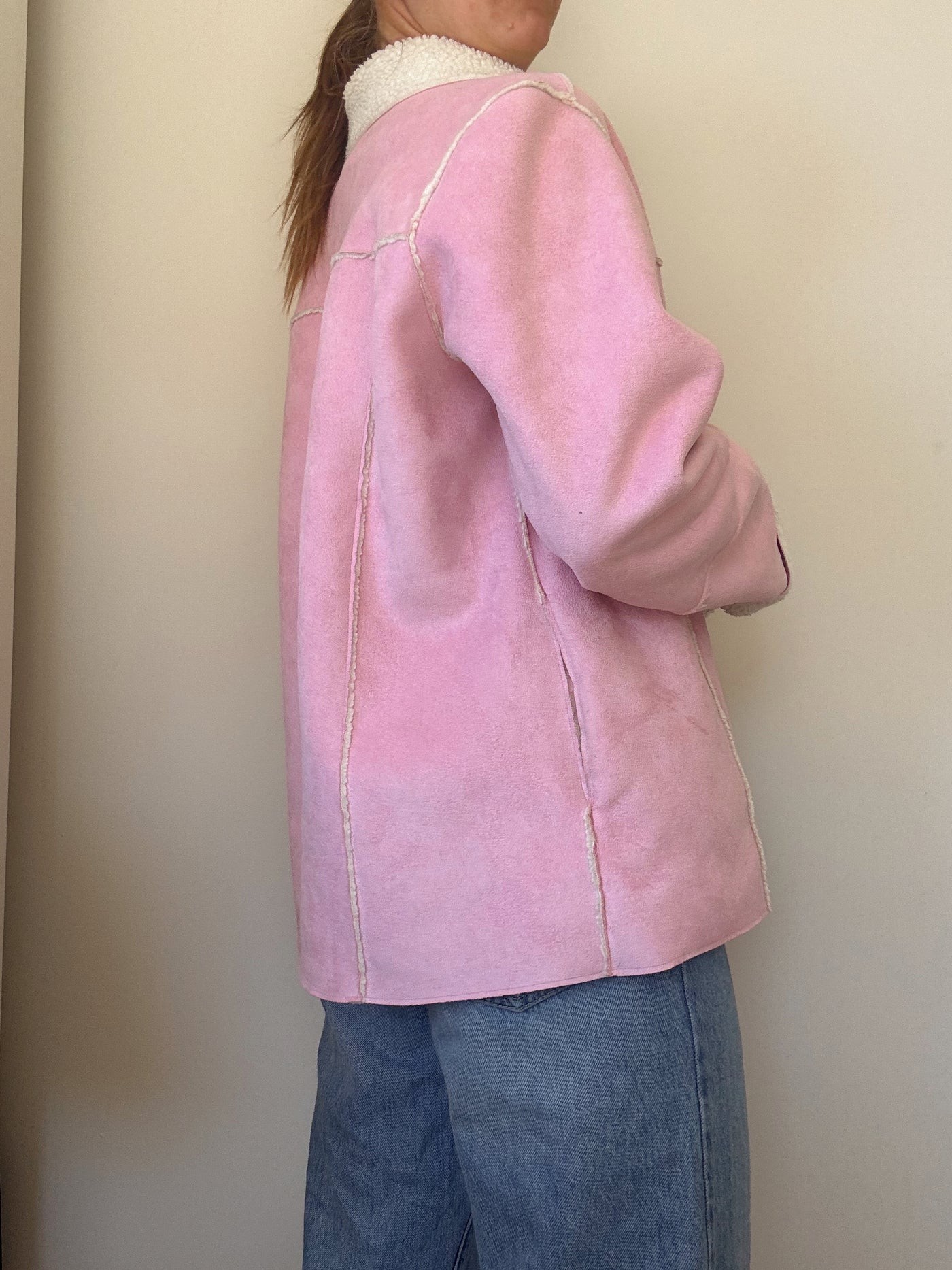 Pink Sherpa suede jacket