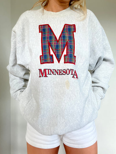 Vintage Minnesota embroidered plaid crewneck