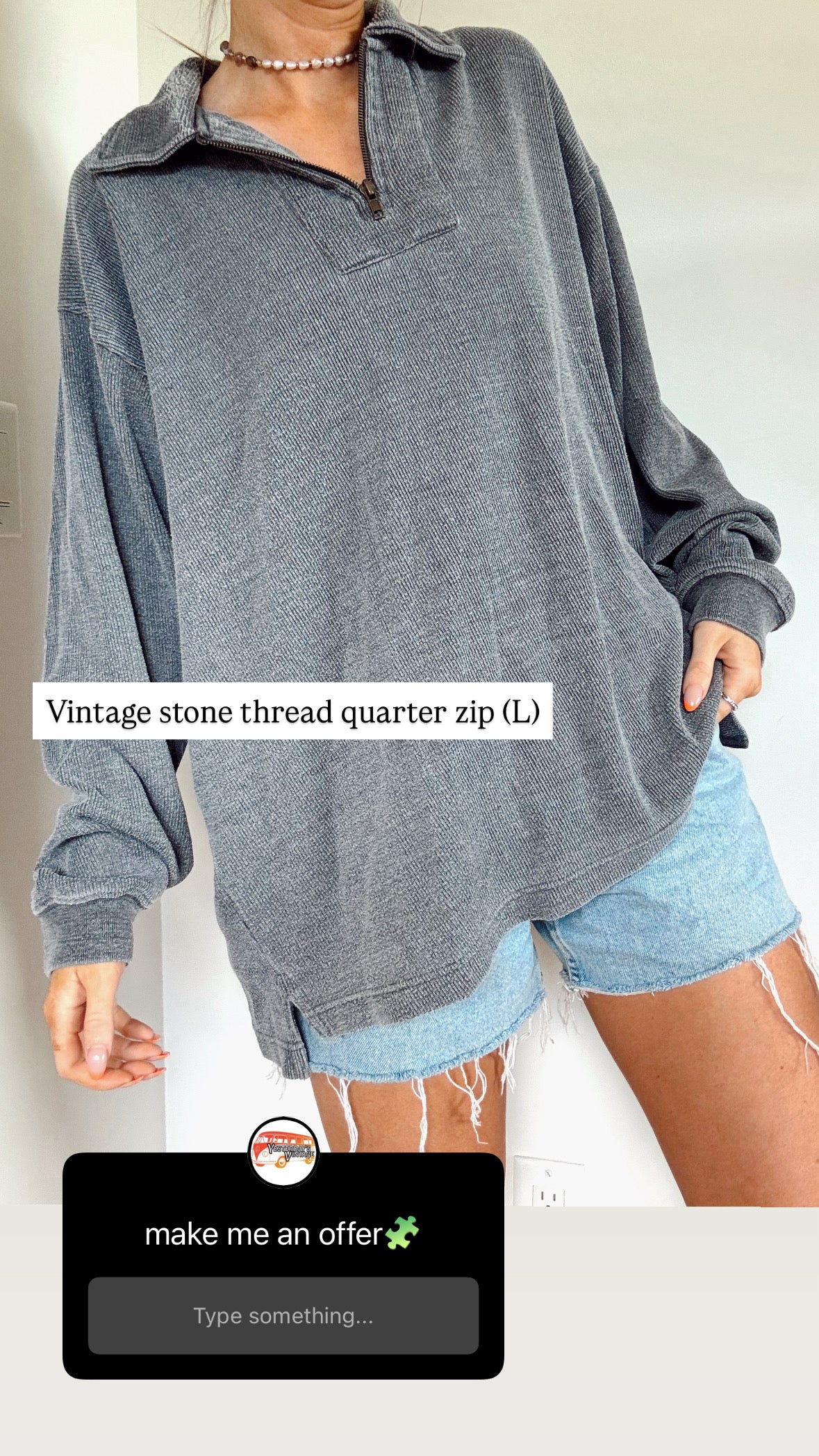 Vintage stone thread quarter zip