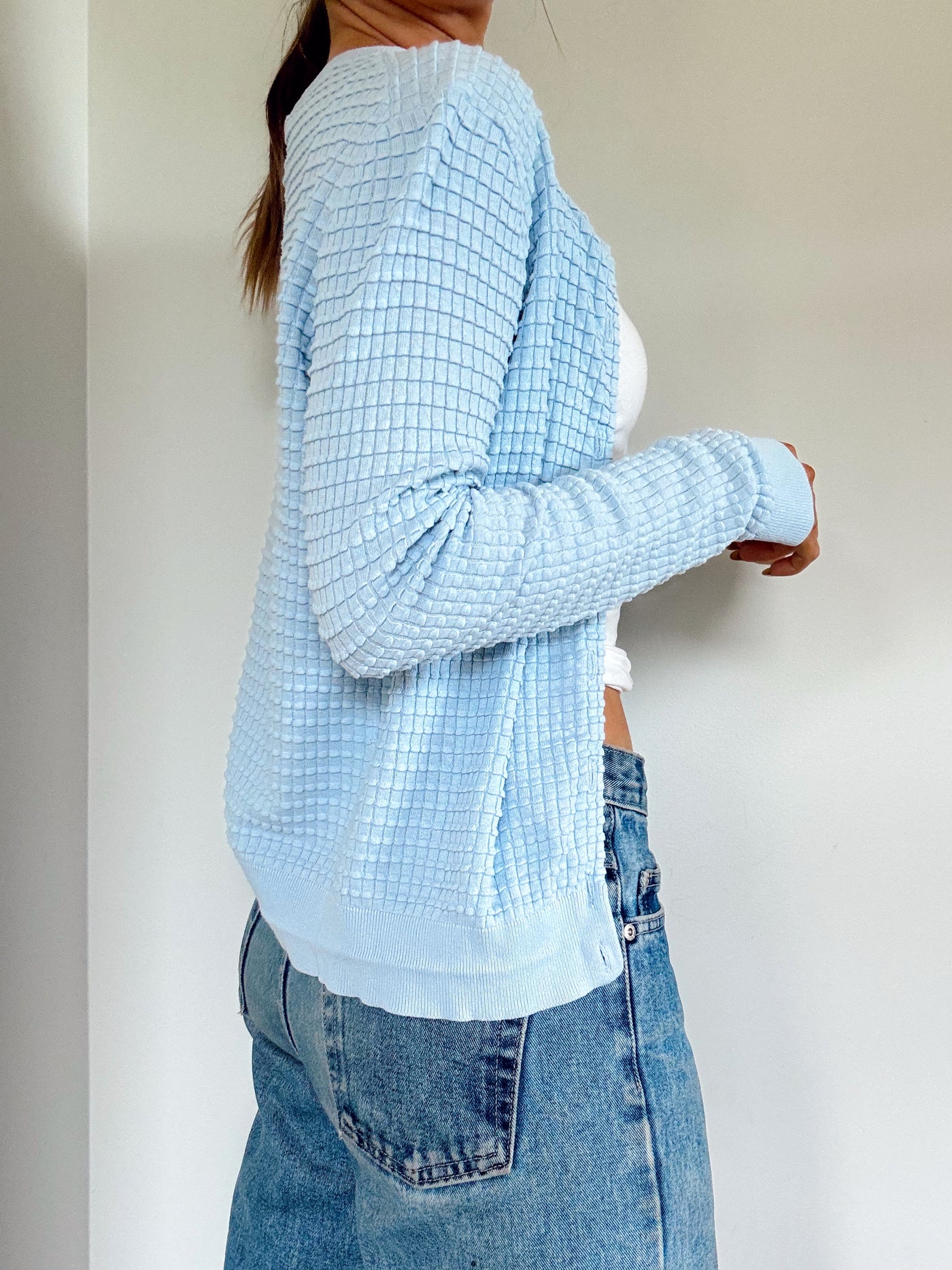 Vintage frosted acorn knit textured cardigan