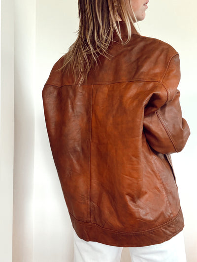 Vintage brown zipper leather jacket