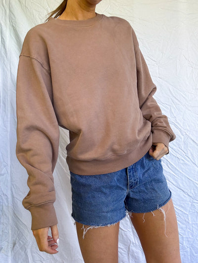 TNA Aritzia walnut brown cozy fleece perfect crewneck