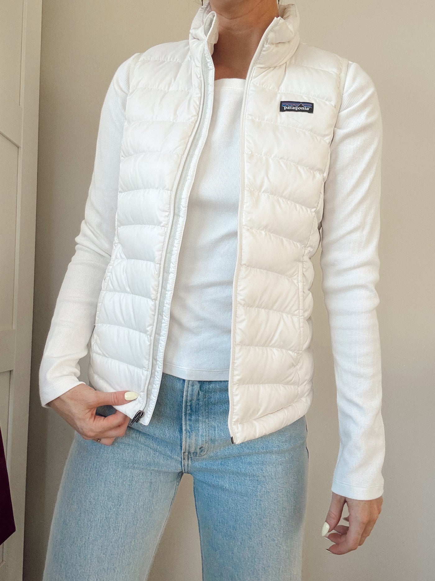 White Patagonia puffer vest