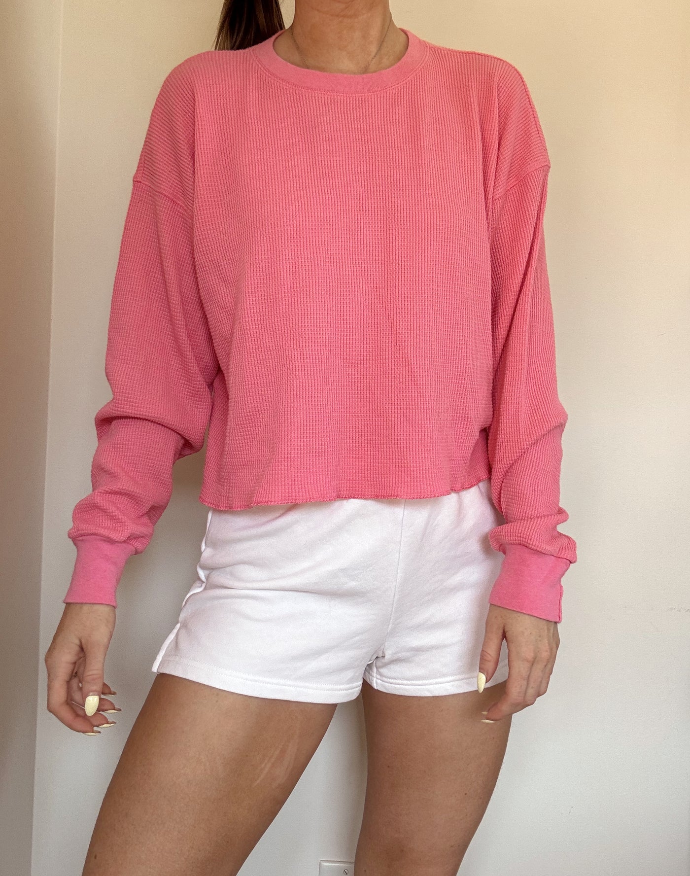 TNA Aritzia pink waffle long sleeve